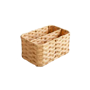 Eden Grace Hand Woven Resin Wicker Basket for Storage with Iron Frame and Dual Compartments - in Tan, Gray, and White