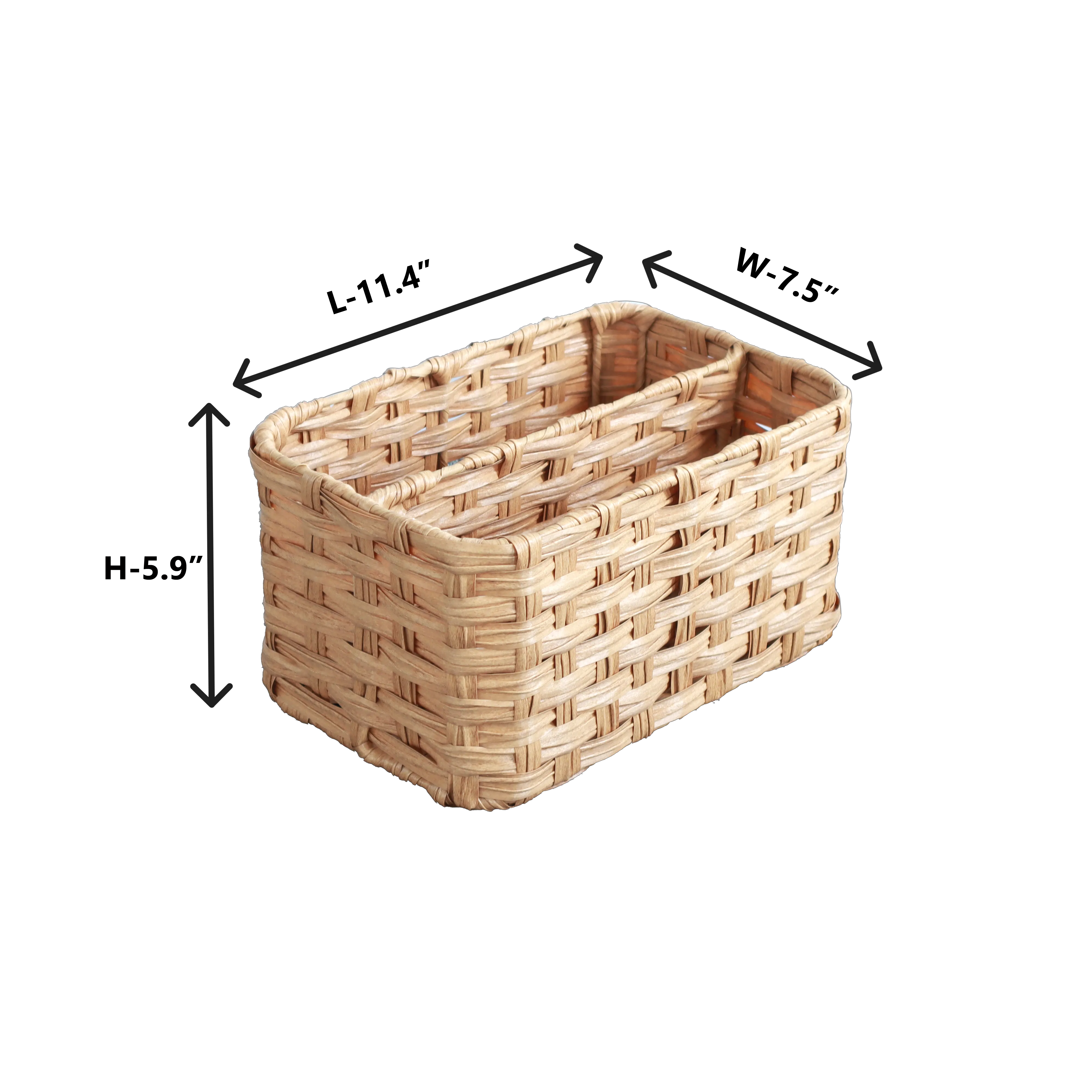 Eden Grace Hand Woven Resin Wicker Basket for Storage with Iron Frame and Dual Compartments - in Tan, Gray, and White