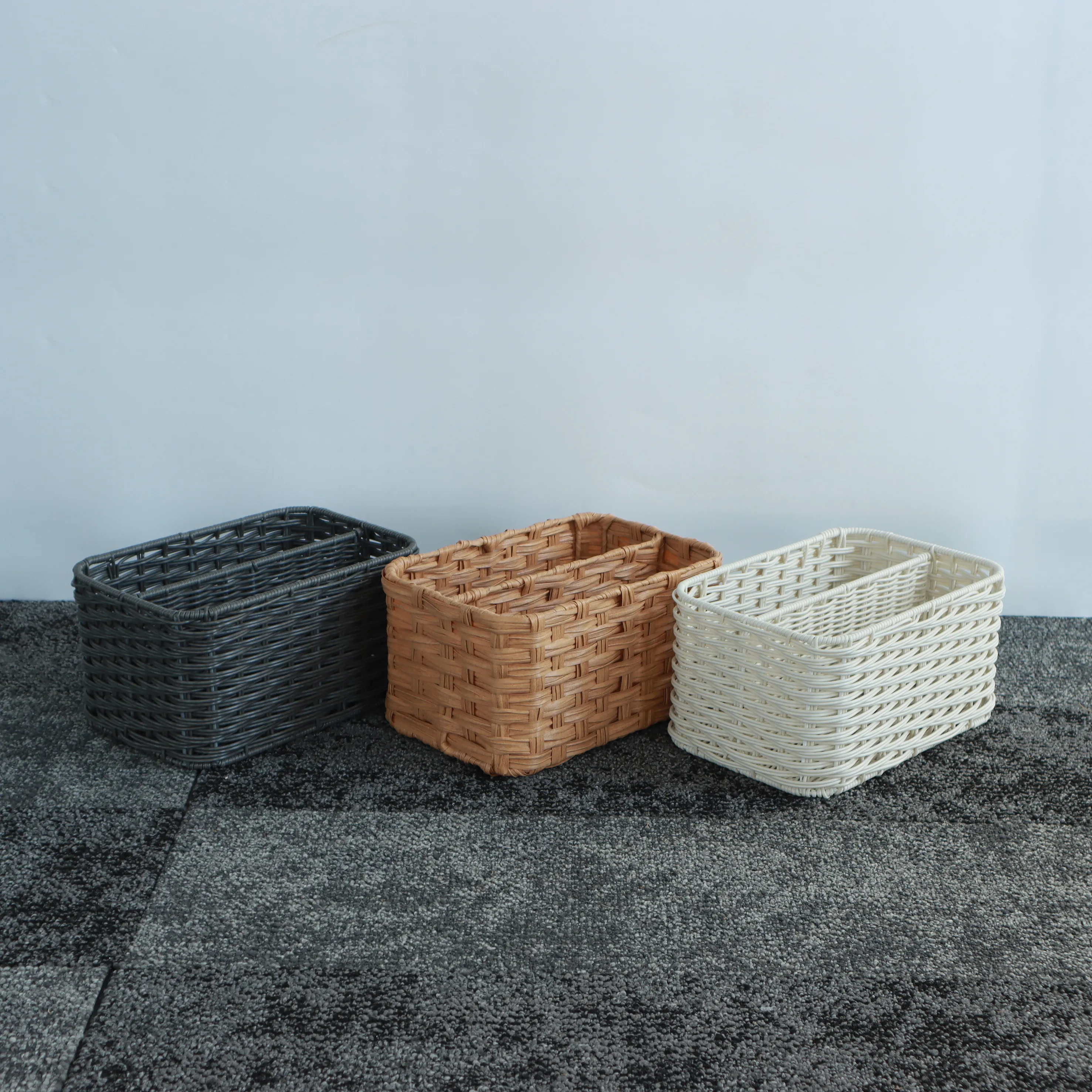 Eden Grace Hand Woven Resin Wicker Basket for Storage with Iron Frame and Dual Compartments - in Tan, Gray, and White