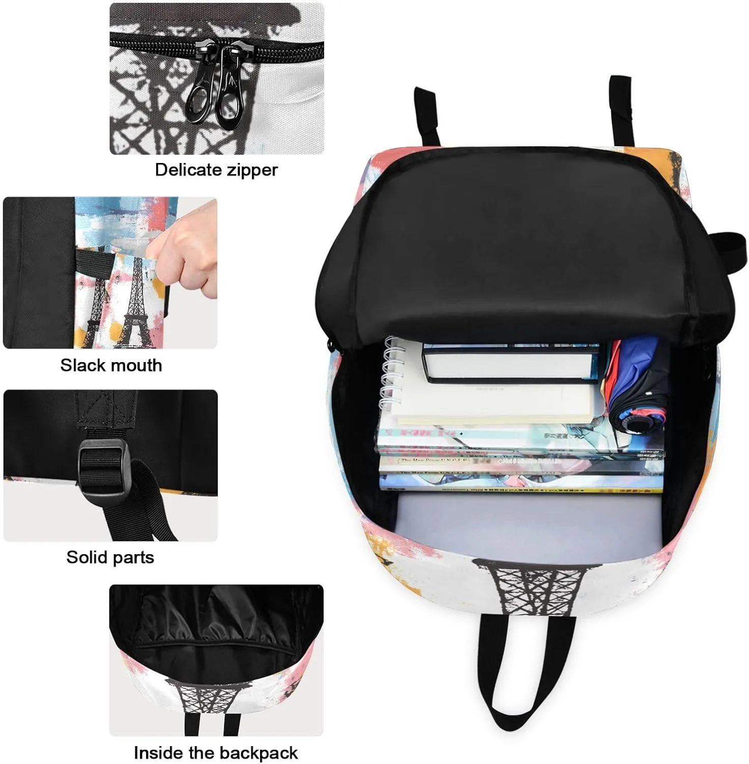 Eiffel Tower Backpack Set with Lunch Bag for Girls Boys Elementary Primary School Kids Lightweight Daypack Set