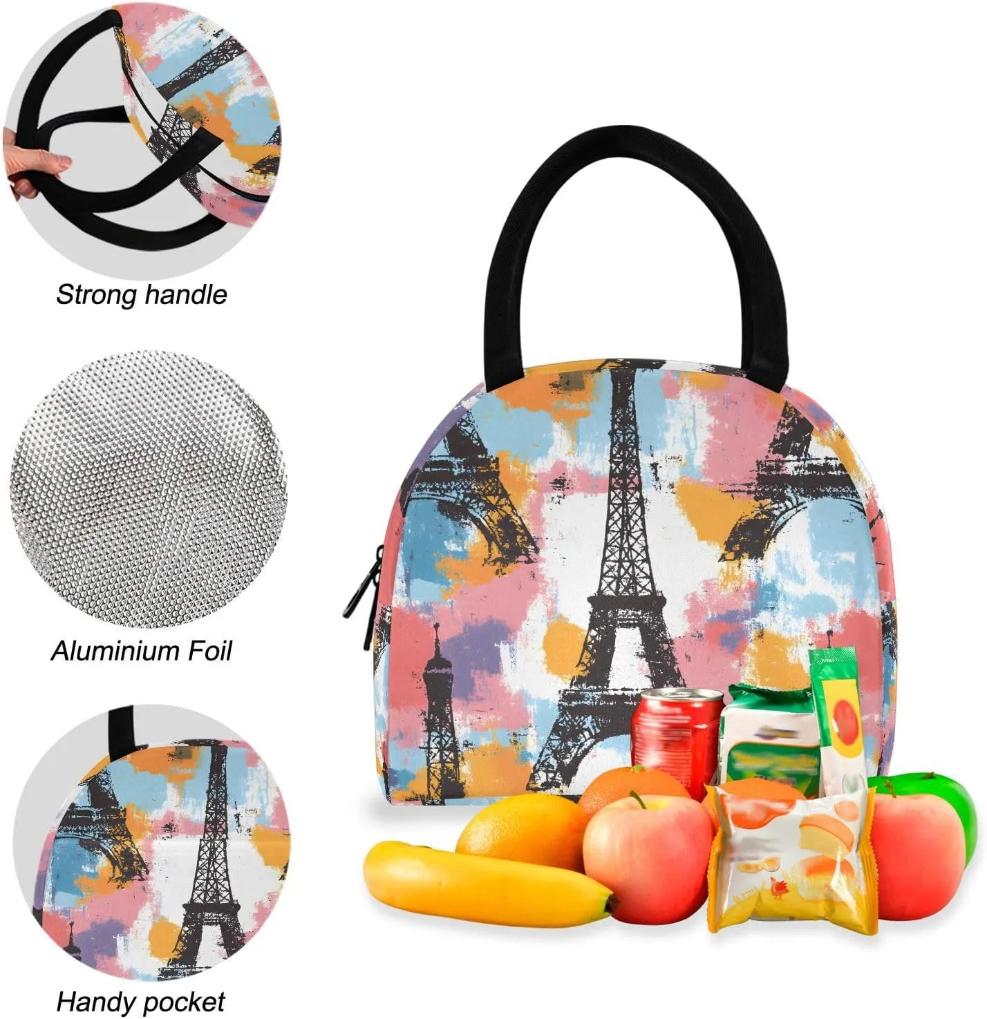 Eiffel Tower Backpack Set with Lunch Bag for Girls Boys Elementary Primary School Kids Lightweight Daypack Set
