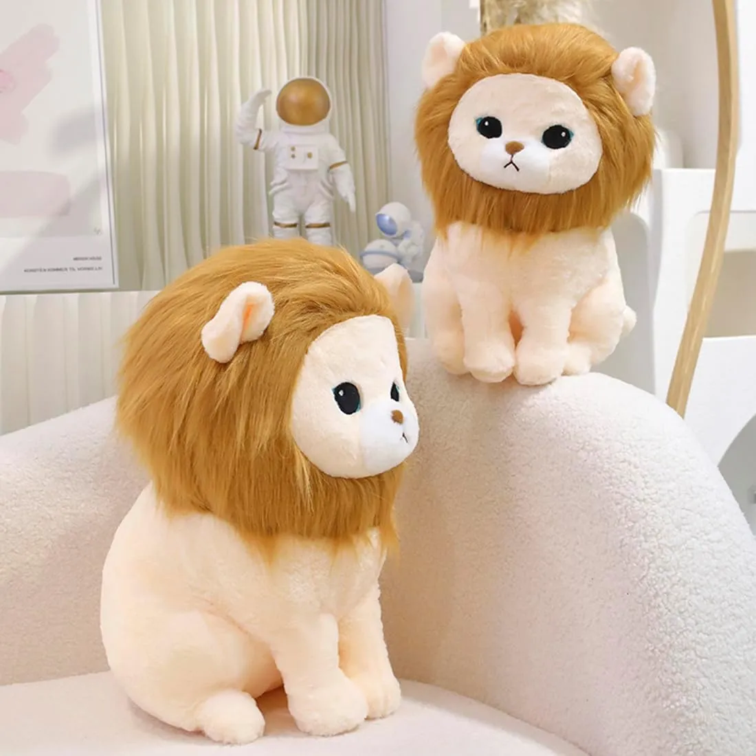 ELAINREN Ultra-Soft Brown Lion Plush Toy Lovely Lion Stuffed Animals Cuddle Lifelike Lion Plush Pillow Decor Gifts/16.5''