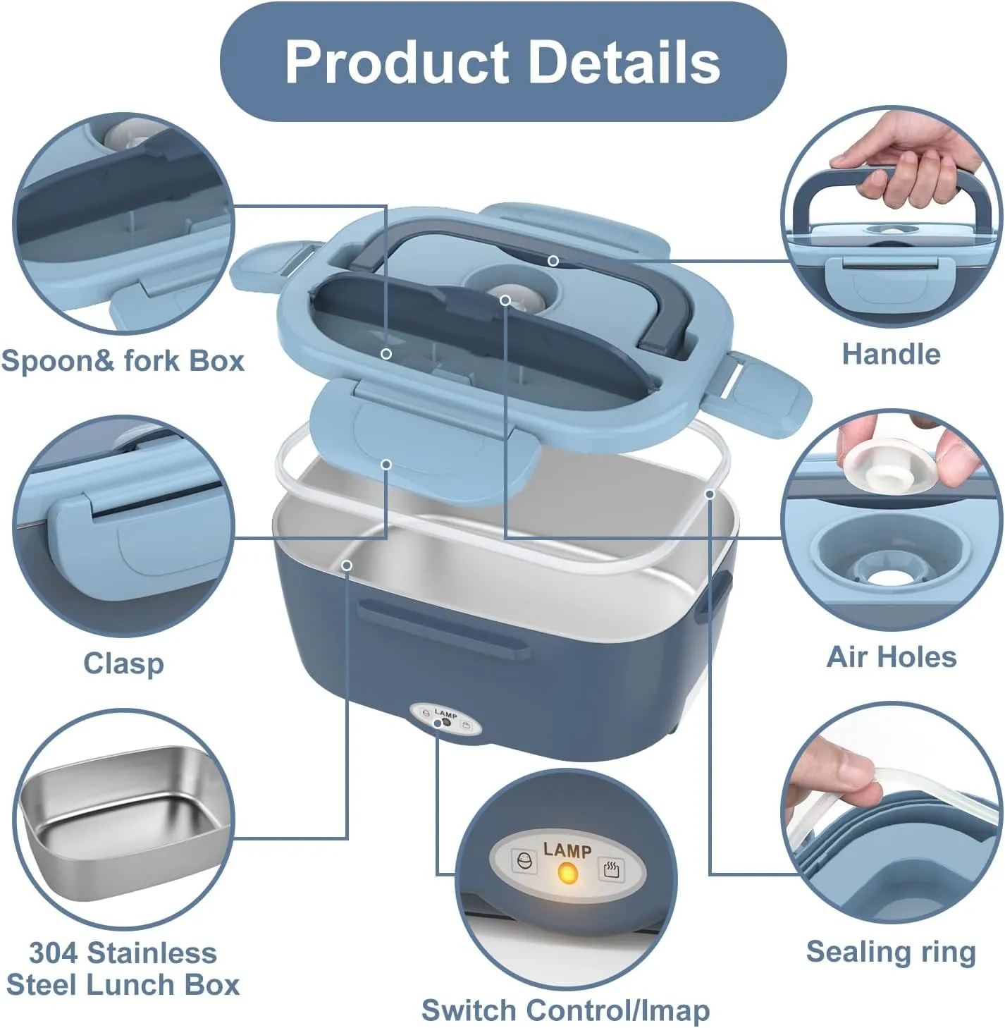 Electric Lunch Box Food Heater, 3 in 1 Ultra Quick Heated Lunch Boxes for Adults, 12V/24V/110V Portable Food Warmer for Car/Truck/Office With Fork Spoon and Insulated Carry Bag