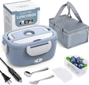 Electric Lunch Box Food Heater, 3 in 1 Ultra Quick Heated Lunch Boxes for Adults, 12V/24V/110V Portable Food Warmer for Car/Truck/Office With Fork Spoon and Insulated Carry Bag