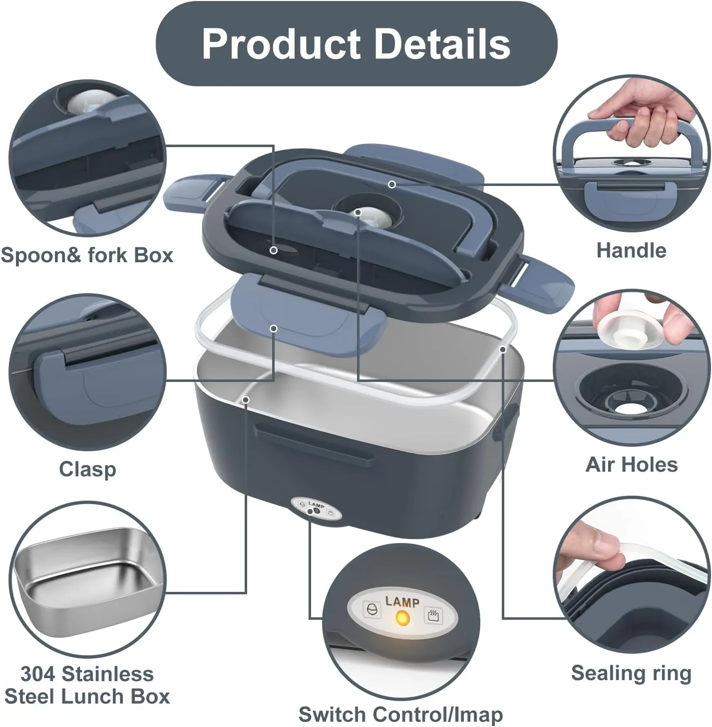 Electric Lunch Box Food Heater, 3 in 1 Ultra Quick Heated Lunch Boxes for Adults, 12V/24V/110V Portable Food Warmer for Car/Truck/Office With Fork Spoon and Insulated Carry Bag