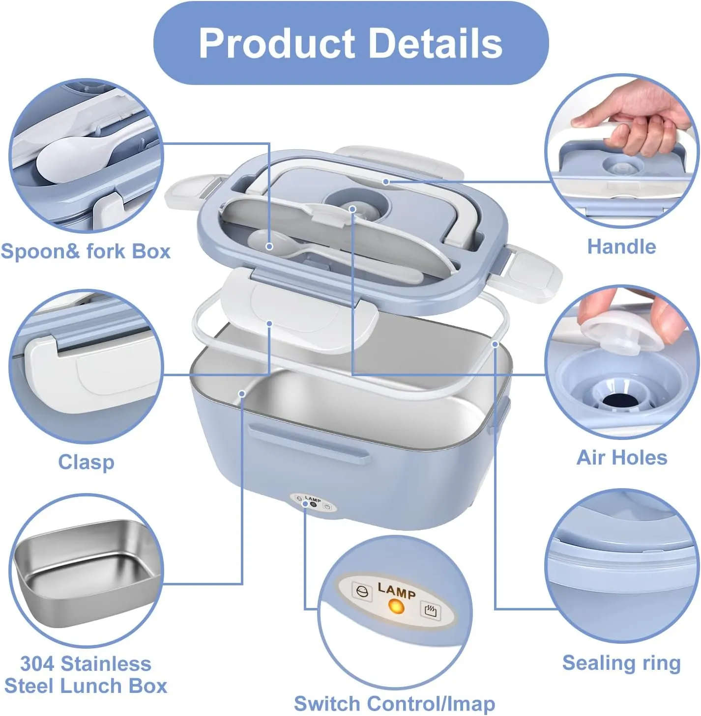 Electric Lunch Box Food Heater, 3 in 1 Ultra Quick Heated Lunch Boxes for Adults, 12V/24V/110V Portable Food Warmer for Car/Truck/Office With Fork Spoon and Insulated Carry Bag