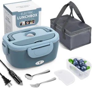 Electric Lunch Box Food Heater, 3 in 1 Ultra Quick Heated Lunch Boxes for Adults, 12V/24V/110V Portable Food Warmer for Car/Truck/Office With Fork Spoon and Insulated Carry Bag