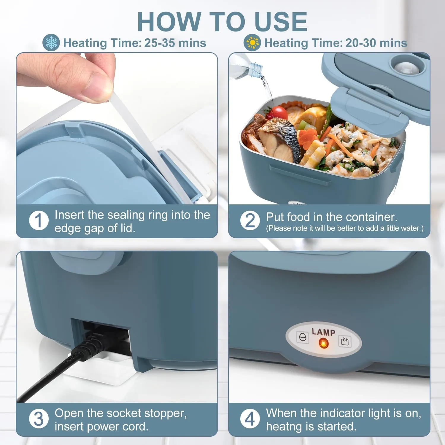 Electric Lunch Box Food Heater, 3 in 1 Ultra Quick Heated Lunch Boxes for Adults, 12V/24V/110V Portable Food Warmer for Car/Truck/Office With Fork Spoon and Insulated Carry Bag