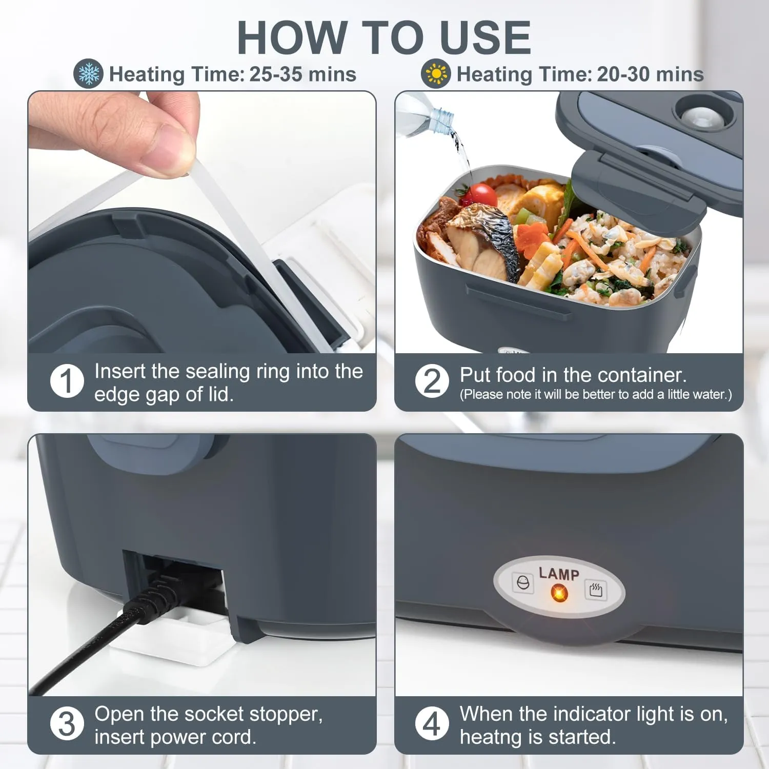 Electric Lunch Box Food Heater, 3 in 1 Ultra Quick Heated Lunch Boxes for Adults, 12V/24V/110V Portable Food Warmer for Car/Truck/Office With Fork Spoon and Insulated Carry Bag