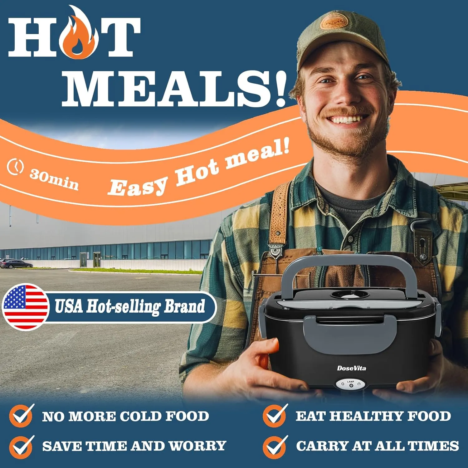Electric Lunch Box for Adults, 80W Heated Lunch Box, 1.5L Stainless Steel Container | 12V/24V (Car/Truck) & 110V (Office/Home) | with Fork&Spoon and Insulated Carry Bag