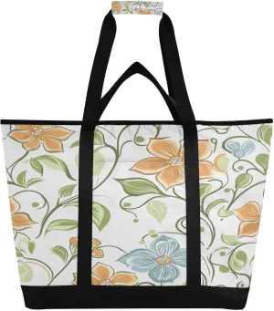 Elegant Flowers Reusable Insulated Lunchbox Cooler Bag, Leakproof Kitchen Grocery Bag Collapsible Portable Cooler Tote Bag for Picnic, Camping, Office, Travel