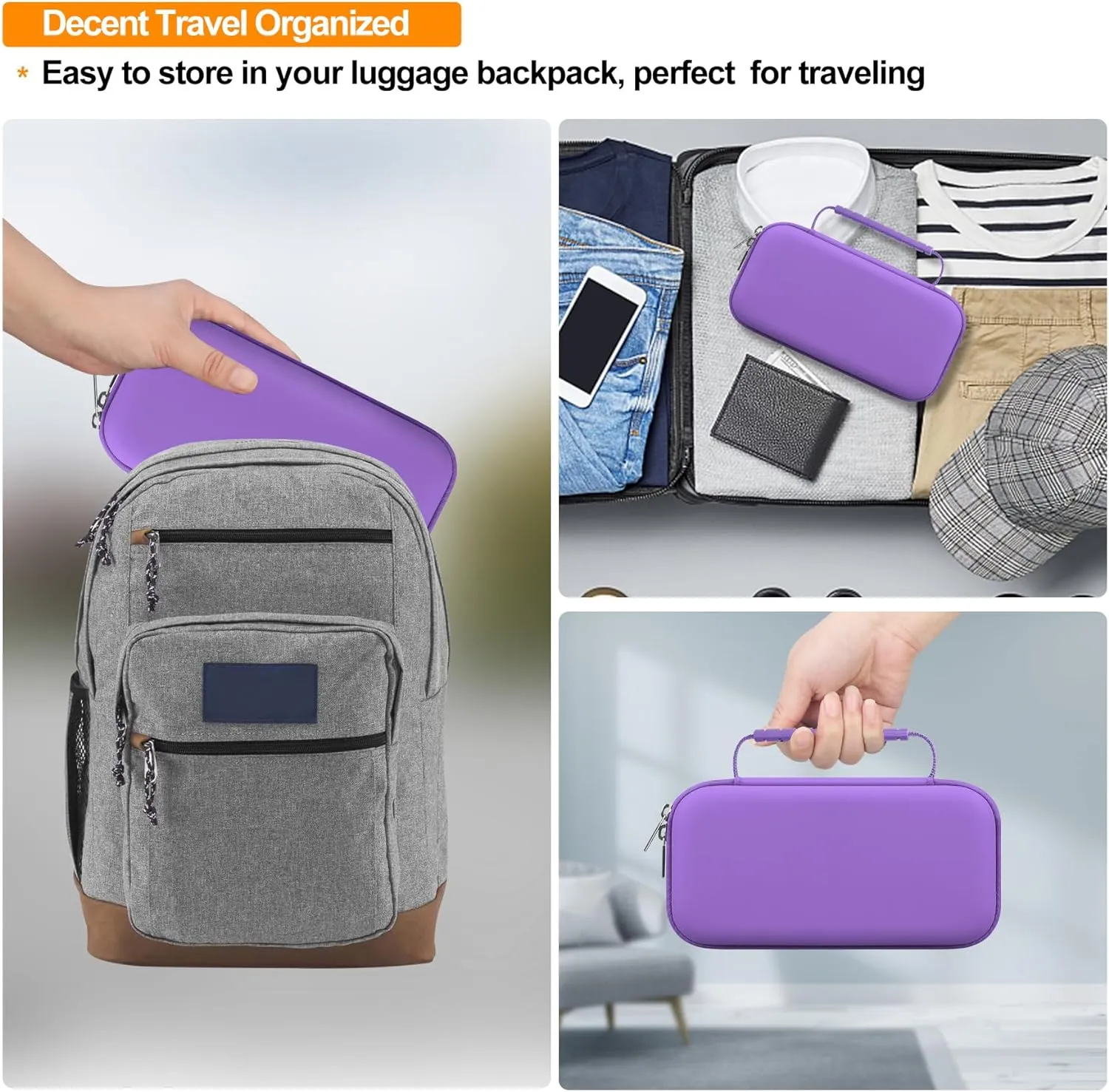 Elonbo Carrying Case ​for Asthma Inhaler, Inhaler Spacer for Kids and Adults, Masks, Inhaler Holder Asthma Travel Organize Bag, Pocket Fits Allergy Meds, Ventolin Inhaler, Purple (Case Only)