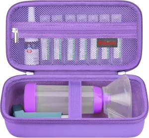 Elonbo Carrying Case ​for Asthma Inhaler, Inhaler Spacer for Kids and Adults, Masks, Inhaler Holder Asthma Travel Organize Bag, Pocket Fits Allergy Meds, Ventolin Inhaler, Purple (Case Only)