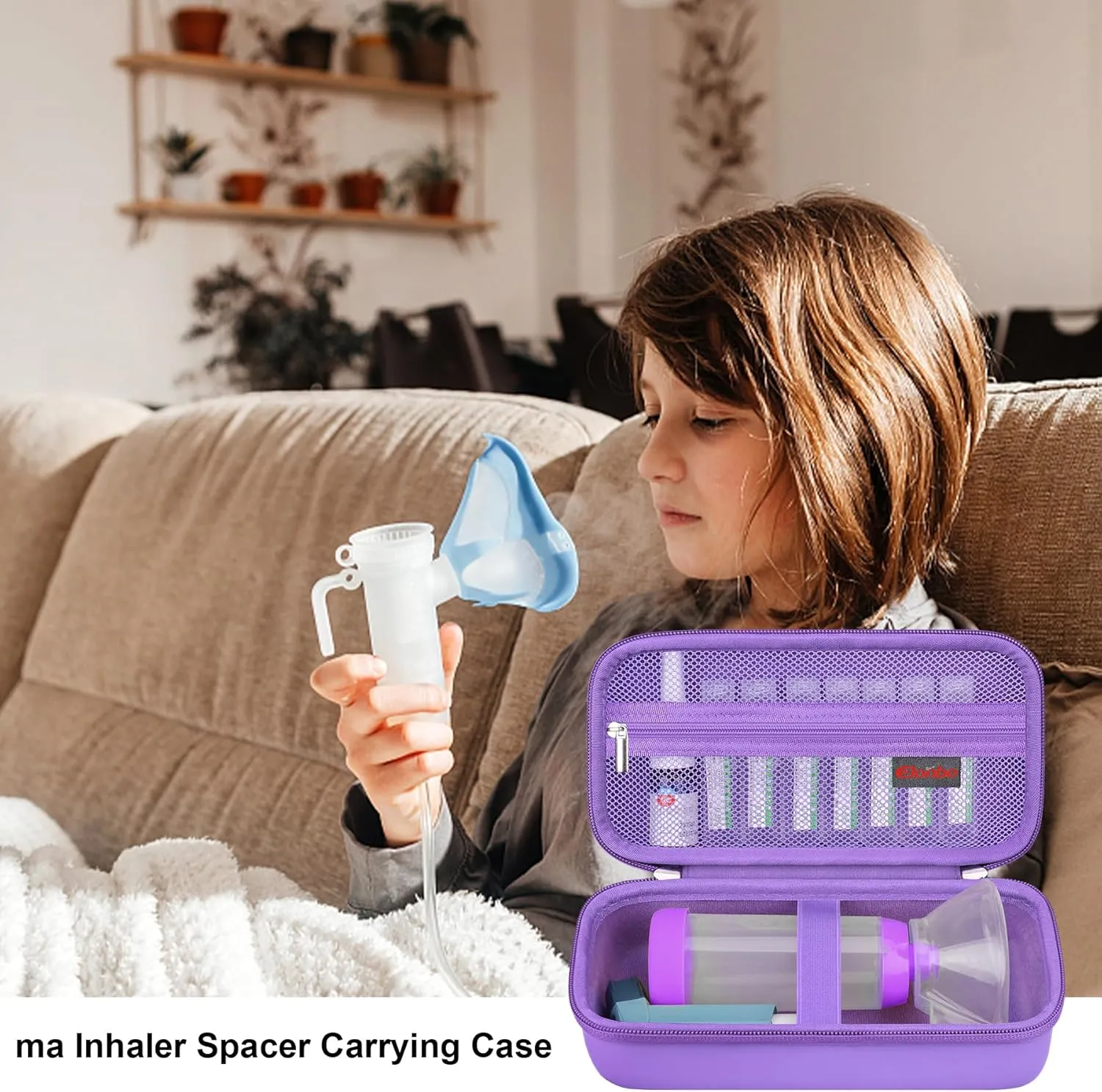 Elonbo Carrying Case ​for Asthma Inhaler, Inhaler Spacer for Kids and Adults, Masks, Inhaler Holder Asthma Travel Organize Bag, Pocket Fits Allergy Meds, Ventolin Inhaler, Purple (Case Only)