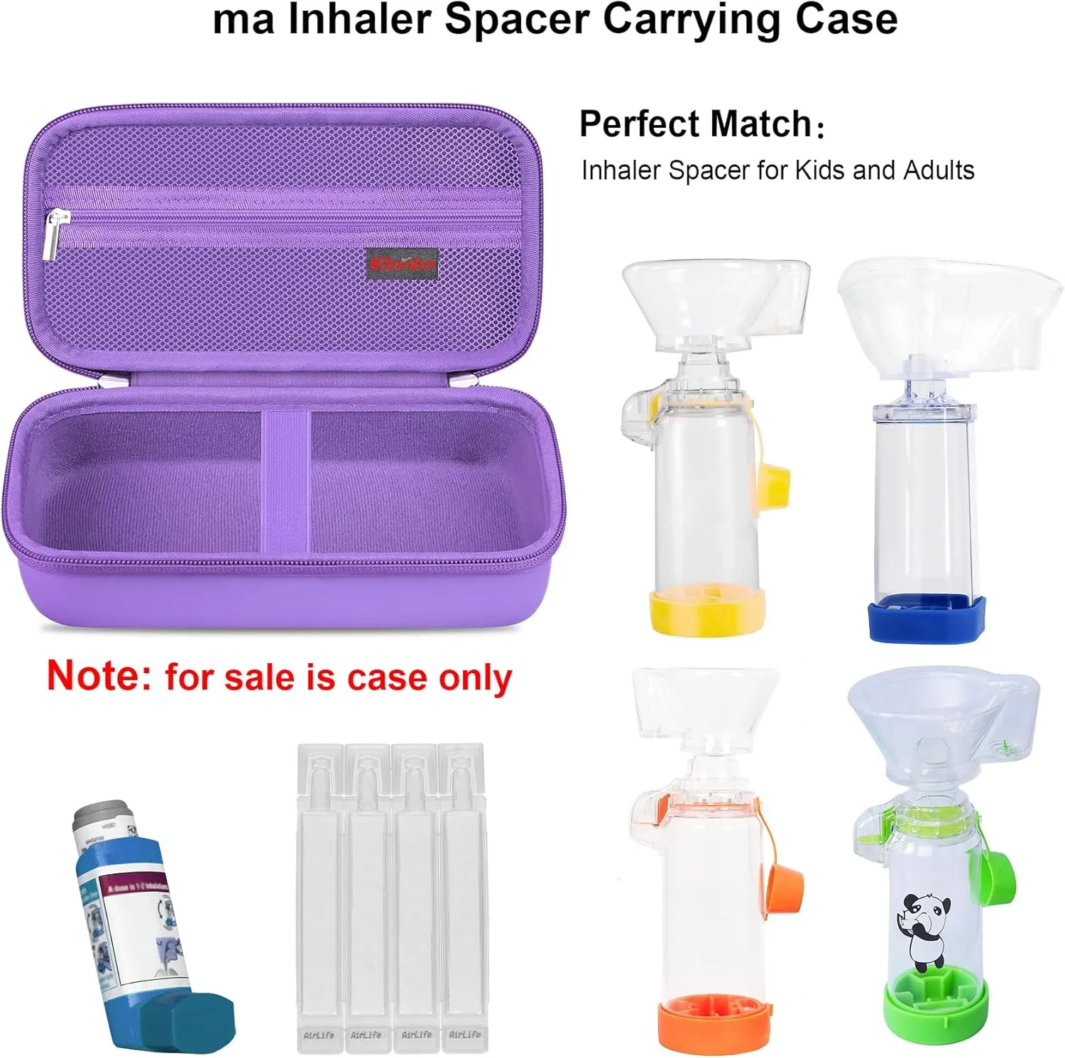 Elonbo Carrying Case ​for Asthma Inhaler, Inhaler Spacer for Kids and Adults, Masks, Inhaler Holder Asthma Travel Organize Bag, Pocket Fits Allergy Meds, Ventolin Inhaler, Purple (Case Only)