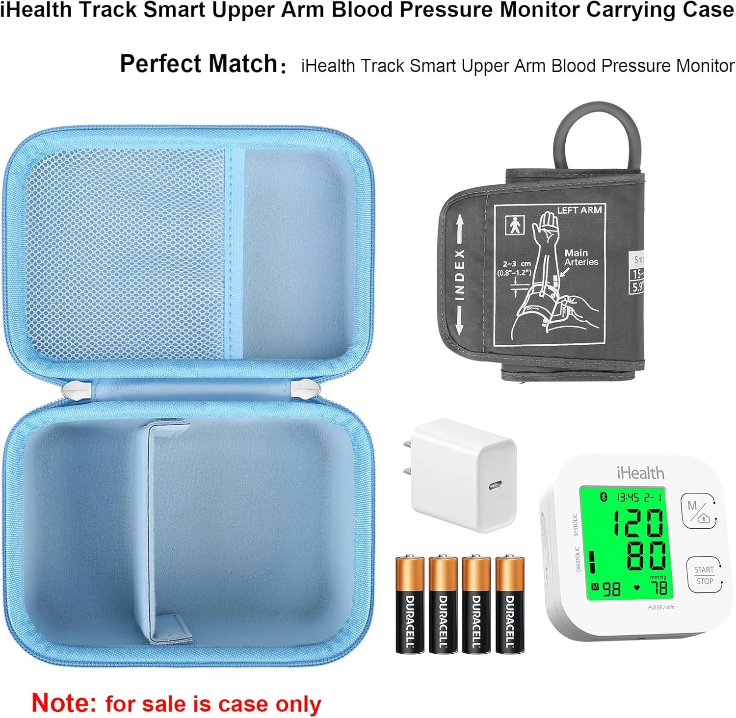 Elonbo Carrying Case for iHealth Track Smart Upper Arm Blood Pressure Monitor, Wireless Bluetooth Blood Pressure Monitor Travel Protective Bag Storage Holder, Mesh Pocket fits Range Cuff, Blue