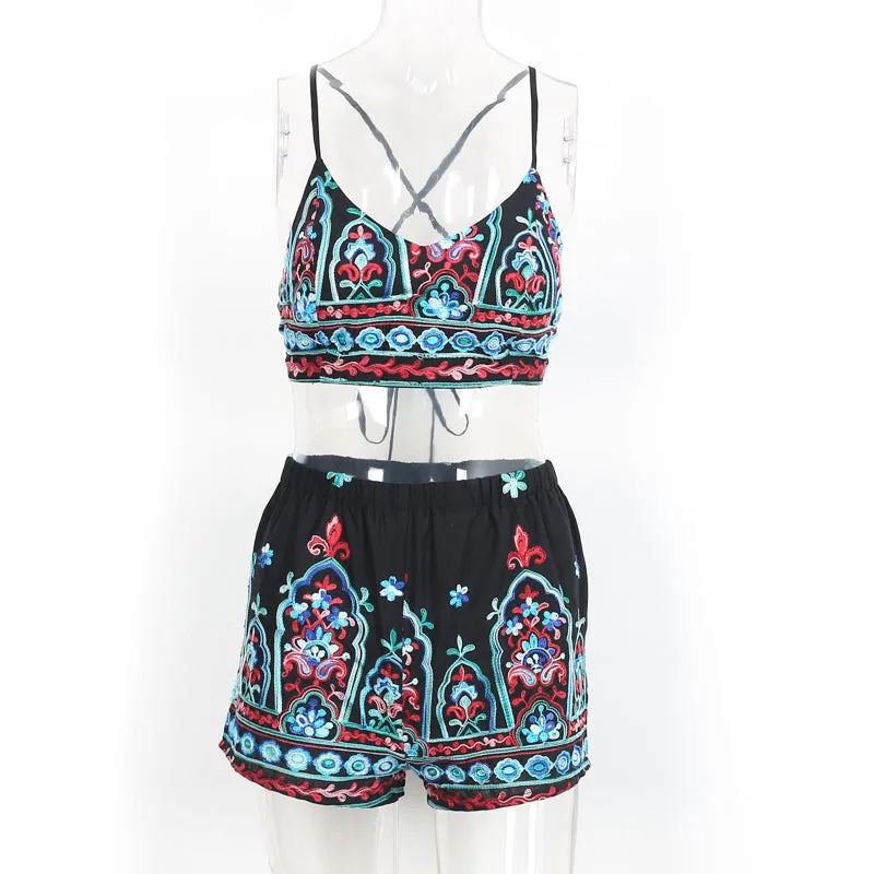 Embroidered Flower Love Two-Piece Set