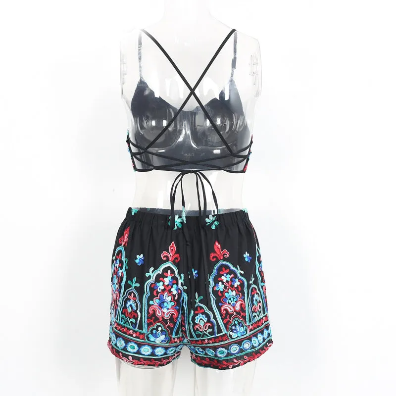 Embroidered Flower Love Two-Piece Set