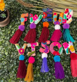 Embroidered Letters Pompom