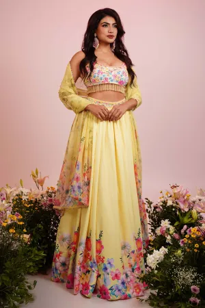 Embroidered Yellow Lehenga Set