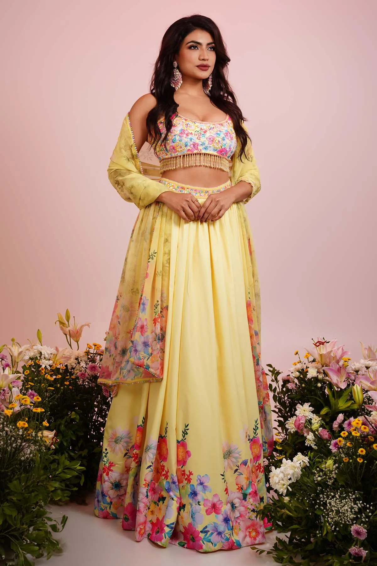 Embroidered Yellow Lehenga Set