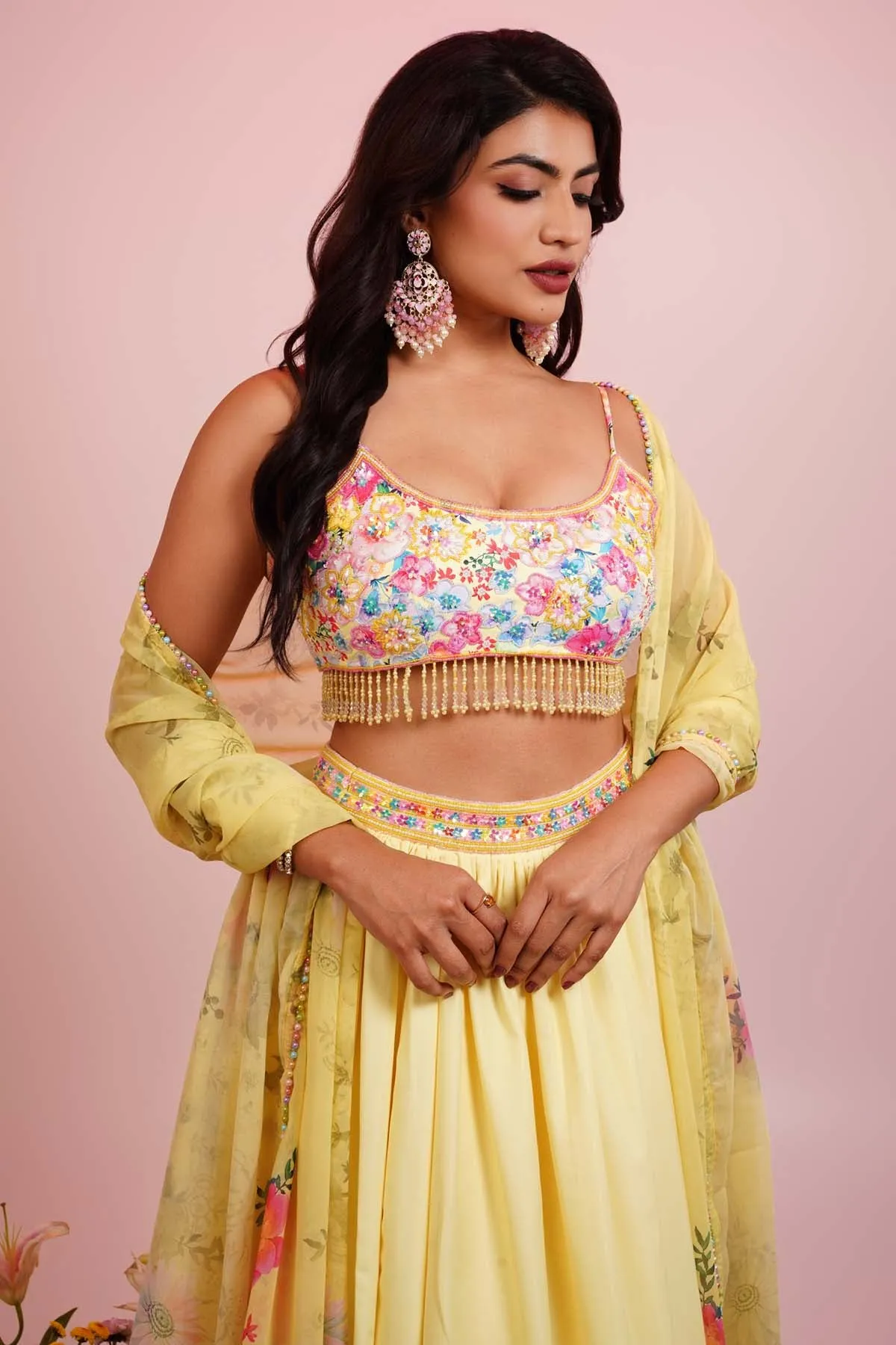 Embroidered Yellow Lehenga Set
