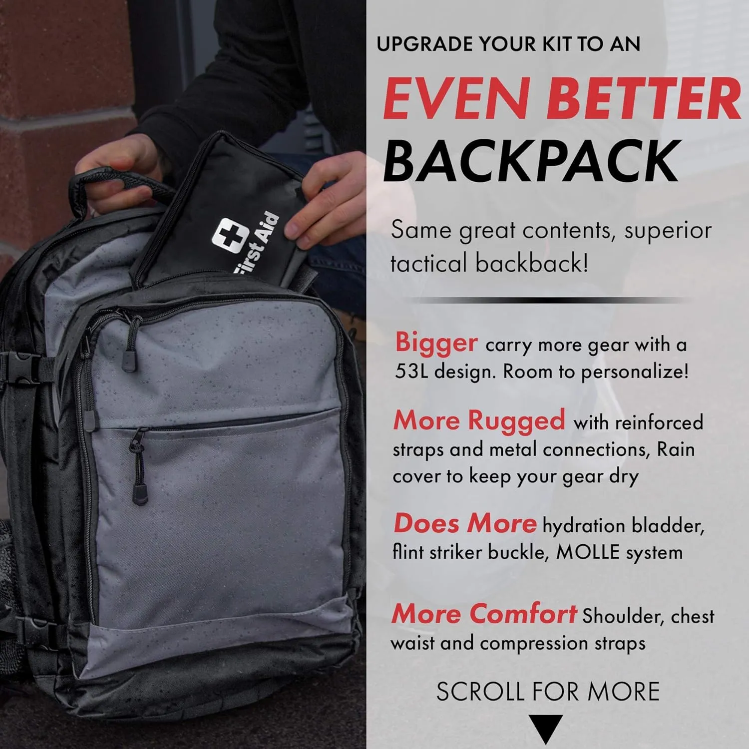 Emergency Zone Stealth Tactical 53L Backpack with 2L Hydration Bladder and Waterproof Cover