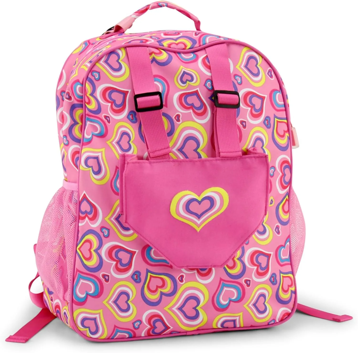 Emily Rose Kids Daypack Overnight Backpack | 18-inch Doll Travel Carrier Includes Carry Pouch for Baby Dolls/Stuffed Animals | Little Girls Back Pack for School and Sleepovers (Playful Hearts)