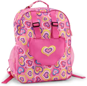 Emily Rose Kids Daypack Overnight Backpack | 18-inch Doll Travel Carrier Includes Carry Pouch for Baby Dolls/Stuffed Animals | Little Girls Back Pack for School and Sleepovers (Playful Hearts)