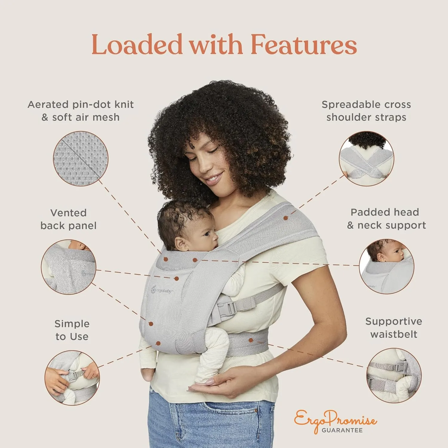 Ergobaby Embrace Cozy Newborn Essentials Baby Carrier Wrap (7-25 Pounds), Soft Air Mesh, Sage