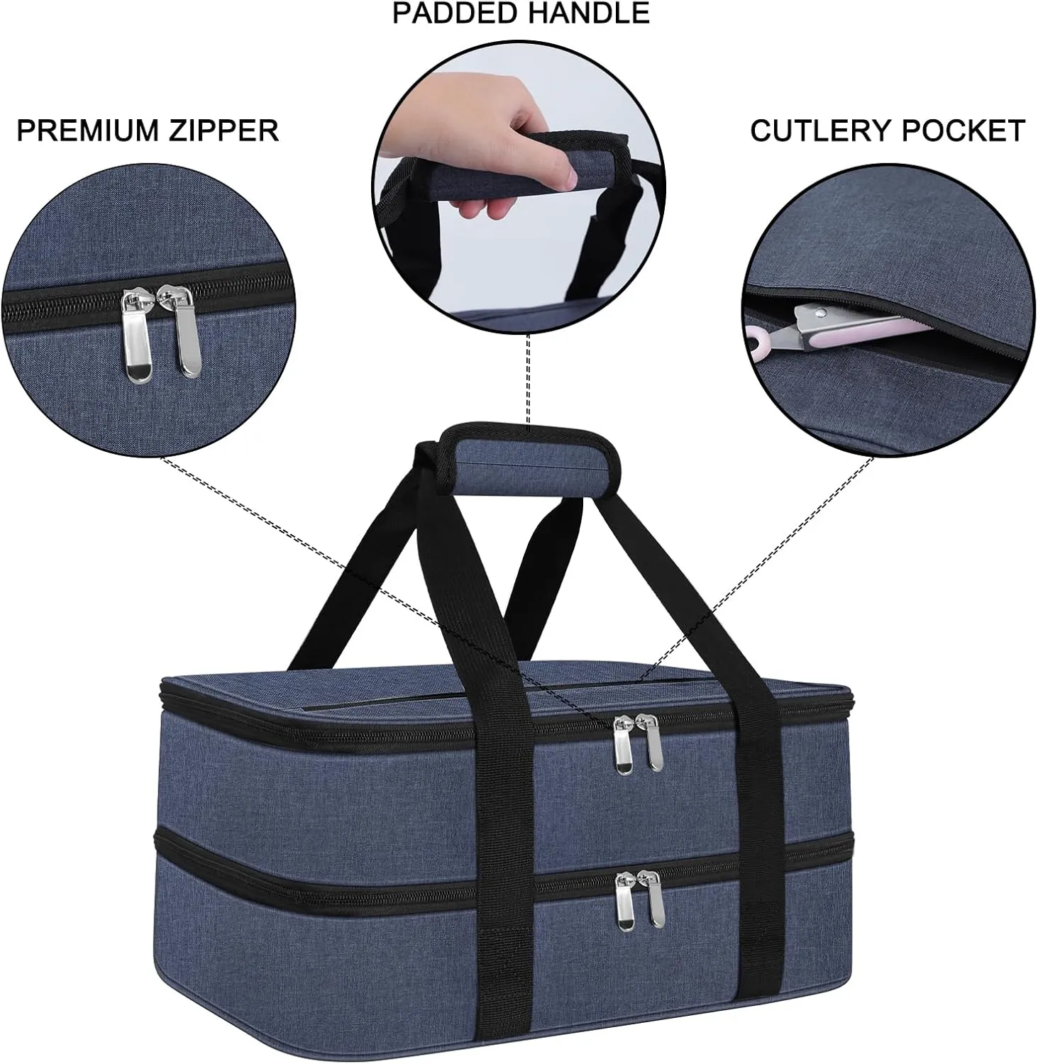 esouler Double Insulated Casserole Carrier Bag Hot & Cold Food Carrier Bag Lasagna Holder Lunch Bag for Picnics, Parties, Travel, Fits 9 x 13 Inches Casserole Dish-Blue