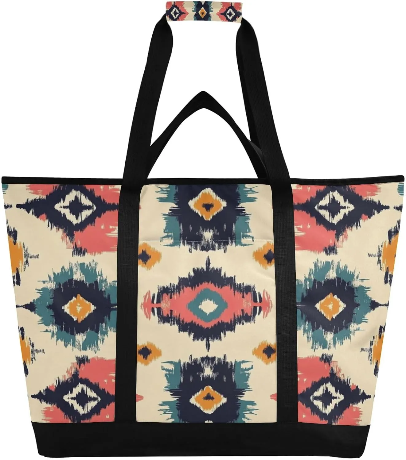 Ethnic Print Reusable Insulated Lunchbox Cooler Bag, Leakproof Kitchen Grocery Bag Collapsible Portable Cooler Tote Bag for Picnic, Camping, Office, Travel