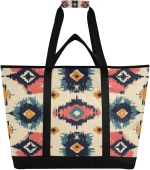 Ethnic Print Reusable Insulated Lunchbox Cooler Bag, Leakproof Kitchen Grocery Bag Collapsible Portable Cooler Tote Bag for Picnic, Camping, Office, Travel