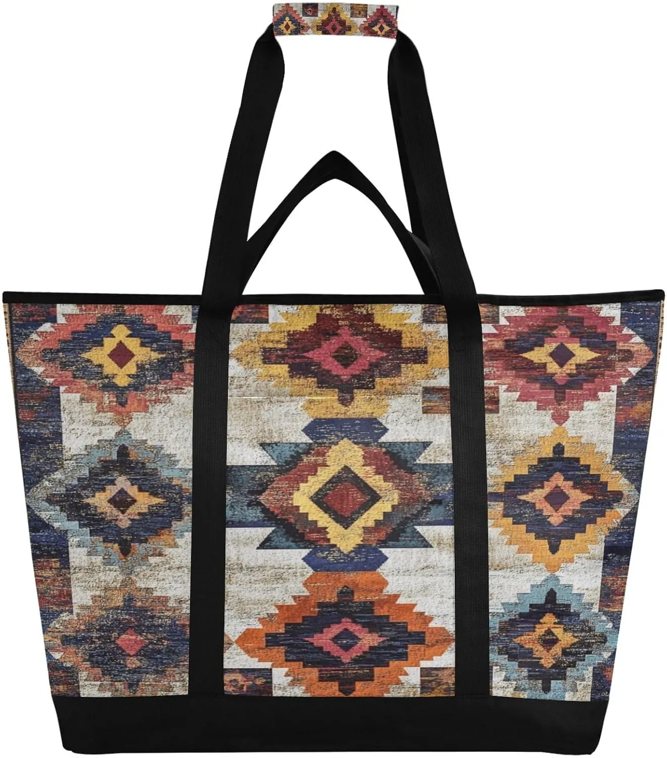 Ethnic Prints Reusable Insulated Lunchbox Cooler Bag, Leakproof Kitchen Grocery Bag Collapsible Portable Cooler Tote Bag for Picnic, Camping, Office, Travel