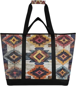 Ethnic Prints Reusable Insulated Lunchbox Cooler Bag, Leakproof Kitchen Grocery Bag Collapsible Portable Cooler Tote Bag for Picnic, Camping, Office, Travel