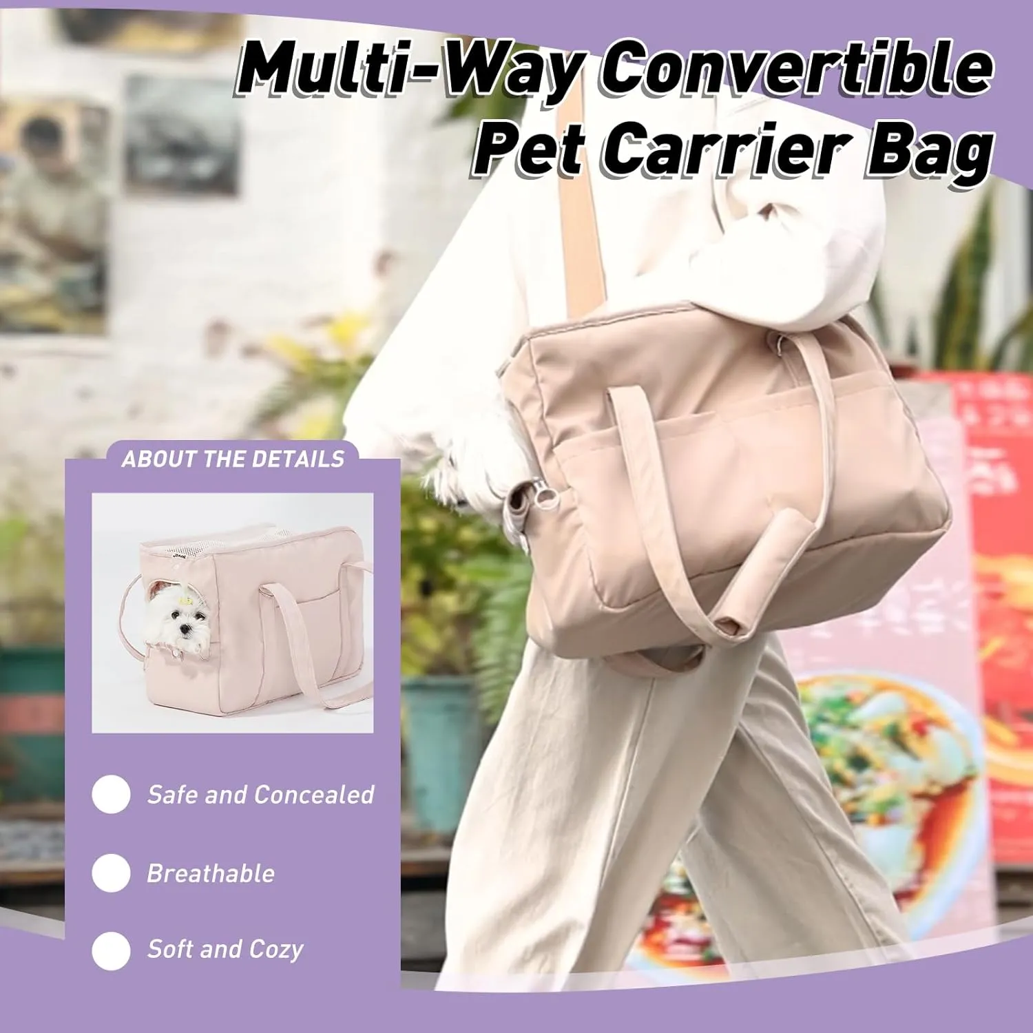 ETIAL 3-in-1 Multi-Way Convertible Pet Carrier Bag - Hands-Free Crossbody/Shoulder/Handheld Tote Purse for Cats & Dogs up to 13lbs, Anti-Escape Strap, Dual-Sided Windows Green