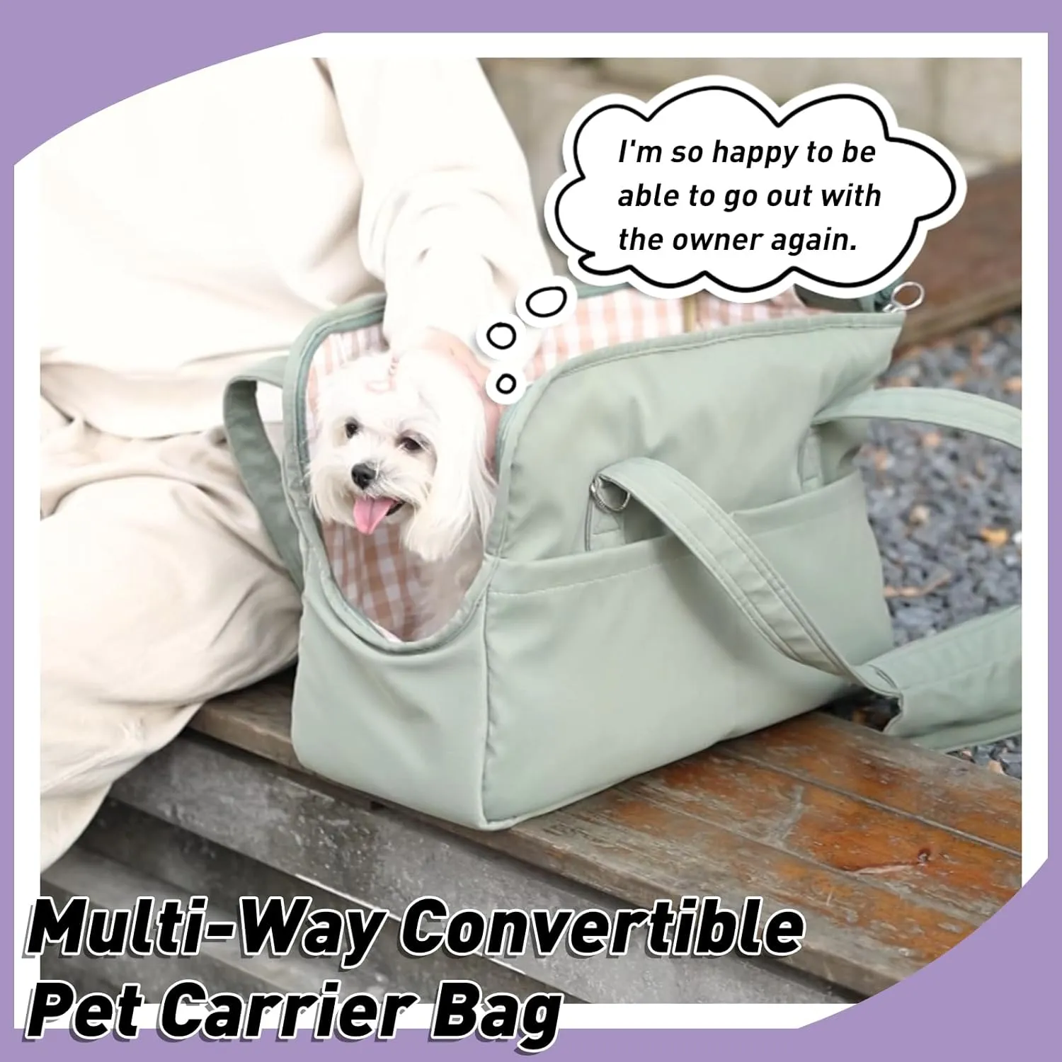 ETIAL 3-in-1 Multi-Way Convertible Pet Carrier Bag - Hands-Free Crossbody/Shoulder/Handheld Tote Purse for Cats & Dogs up to 13lbs, Anti-Escape Strap, Dual-Sided Windows Green