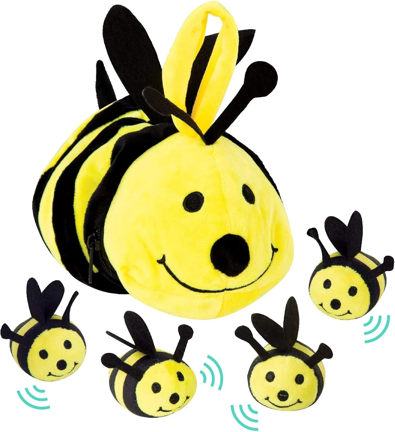 Etna Plush Buzzing Bees Toy - Cute Soft Mommy Bee Carrier Holds 4 Baby Bee Dolls, Squeeze Activated Sounds