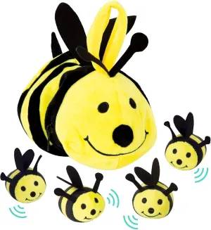 Etna Plush Buzzing Bees Toy - Cute Soft Mommy Bee Carrier Holds 4 Baby Bee Dolls, Squeeze Activated Sounds