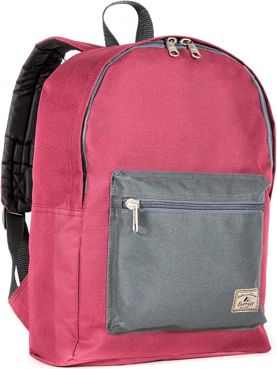 Everest Basic Color Block Backpack, Burgundy/Charcoal, One Size