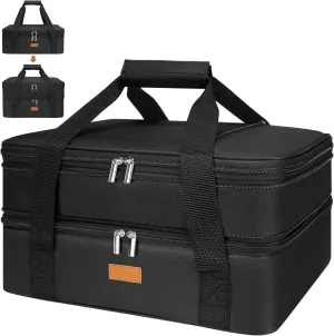 Expandable Casserole Carrier Bag - Double Decker Food Bag, Insulated Casserole Carrier for Hot or Cold Food, Lasagna Holder Tote for Picnics,Beaches,Traveling or Gifts