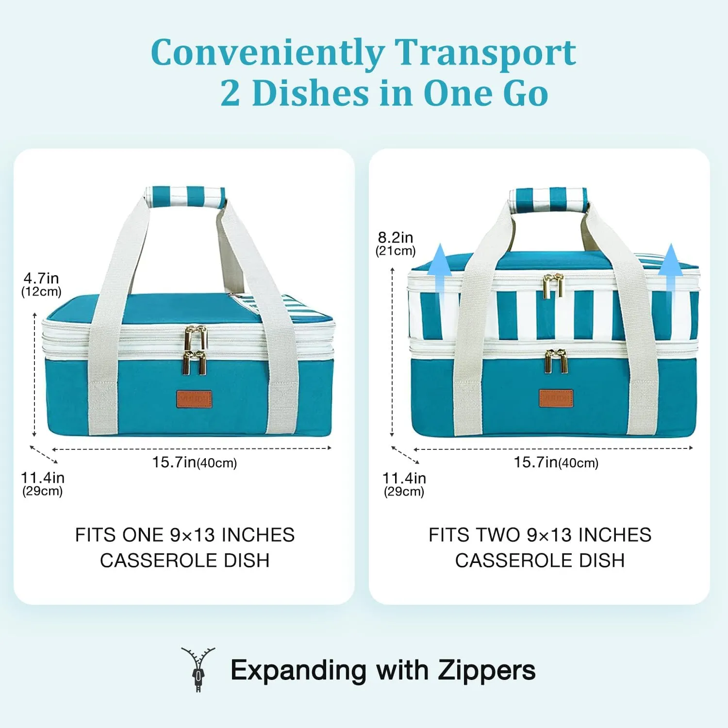 Expandable Casserole Carrier Bag - Double Decker Food Bag, Insulated Casserole Carrier for Hot or Cold Food, Lasagna Holder Tote for Picnics,Beaches,Traveling or Gifts