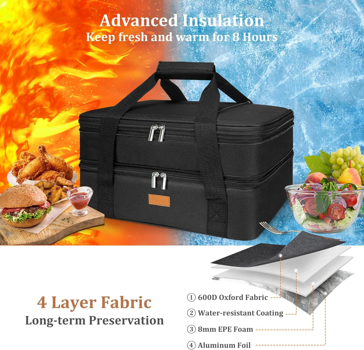 Expandable Casserole Carrier Bag - Double Decker Food Bag, Insulated Casserole Carrier for Hot or Cold Food, Lasagna Holder Tote for Picnics,Beaches,Traveling or Gifts