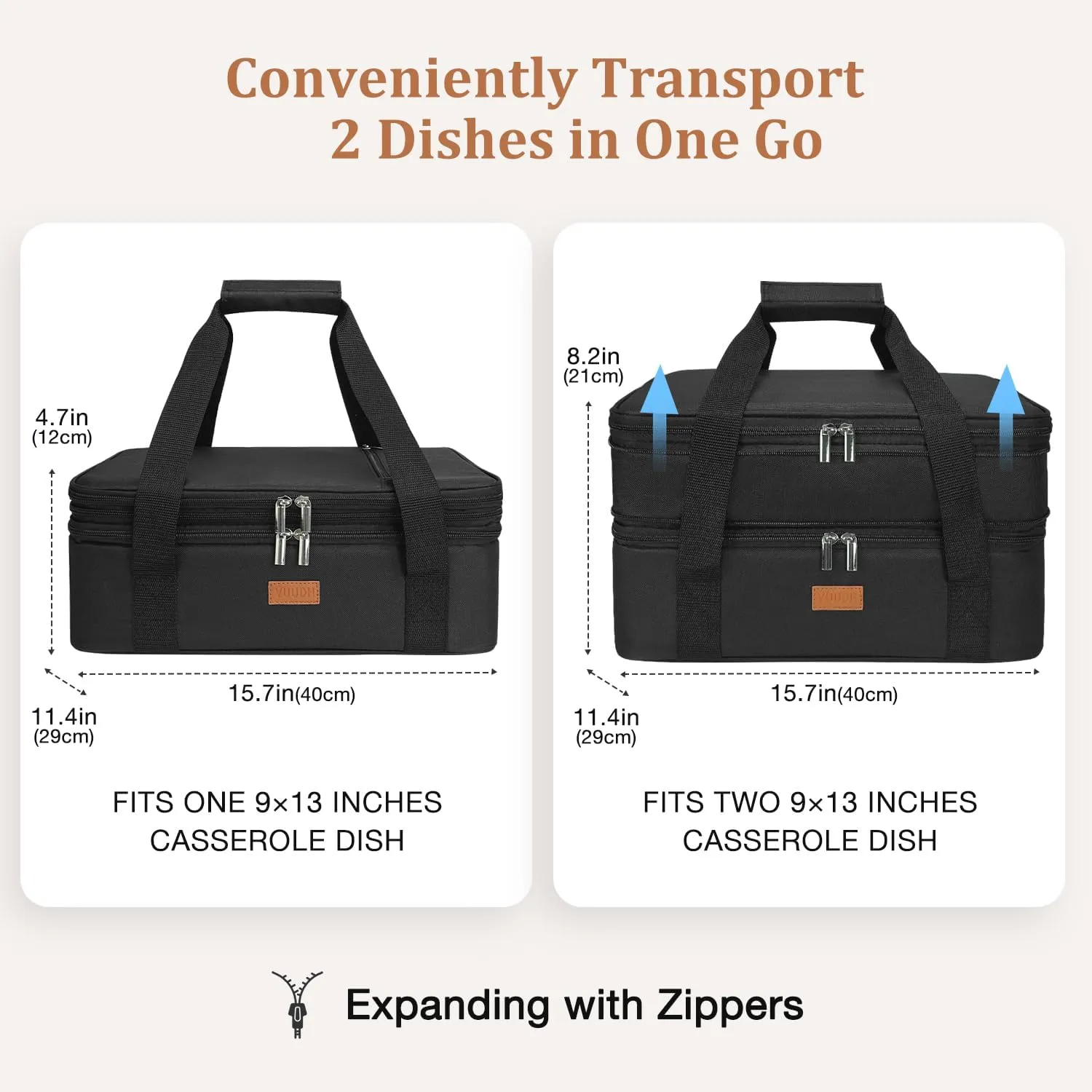 Expandable Casserole Carrier Bag - Double Decker Food Bag, Insulated Casserole Carrier for Hot or Cold Food, Lasagna Holder Tote for Picnics,Beaches,Traveling or Gifts
