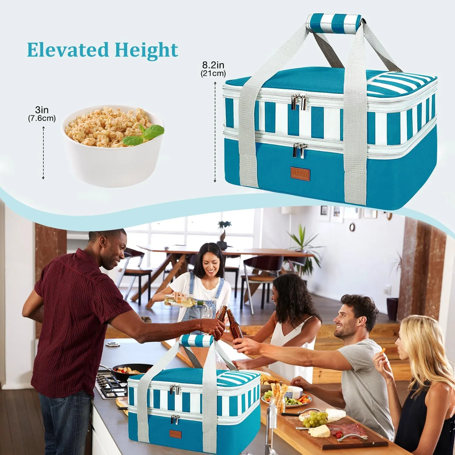 Expandable Casserole Carrier Bag - Double Decker Food Bag, Insulated Casserole Carrier for Hot or Cold Food, Lasagna Holder Tote for Picnics,Beaches,Traveling or Gifts