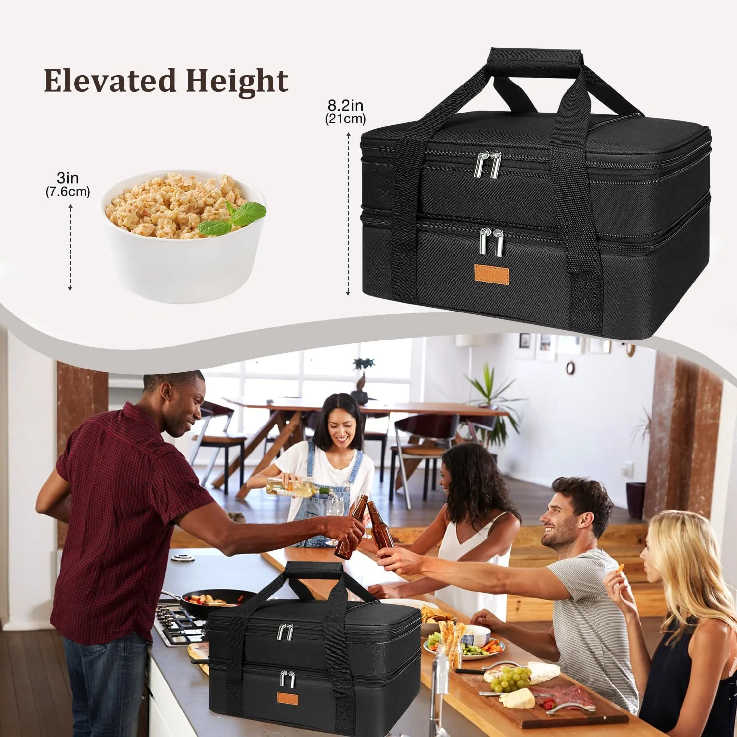 Expandable Casserole Carrier Bag - Double Decker Food Bag, Insulated Casserole Carrier for Hot or Cold Food, Lasagna Holder Tote for Picnics,Beaches,Traveling or Gifts