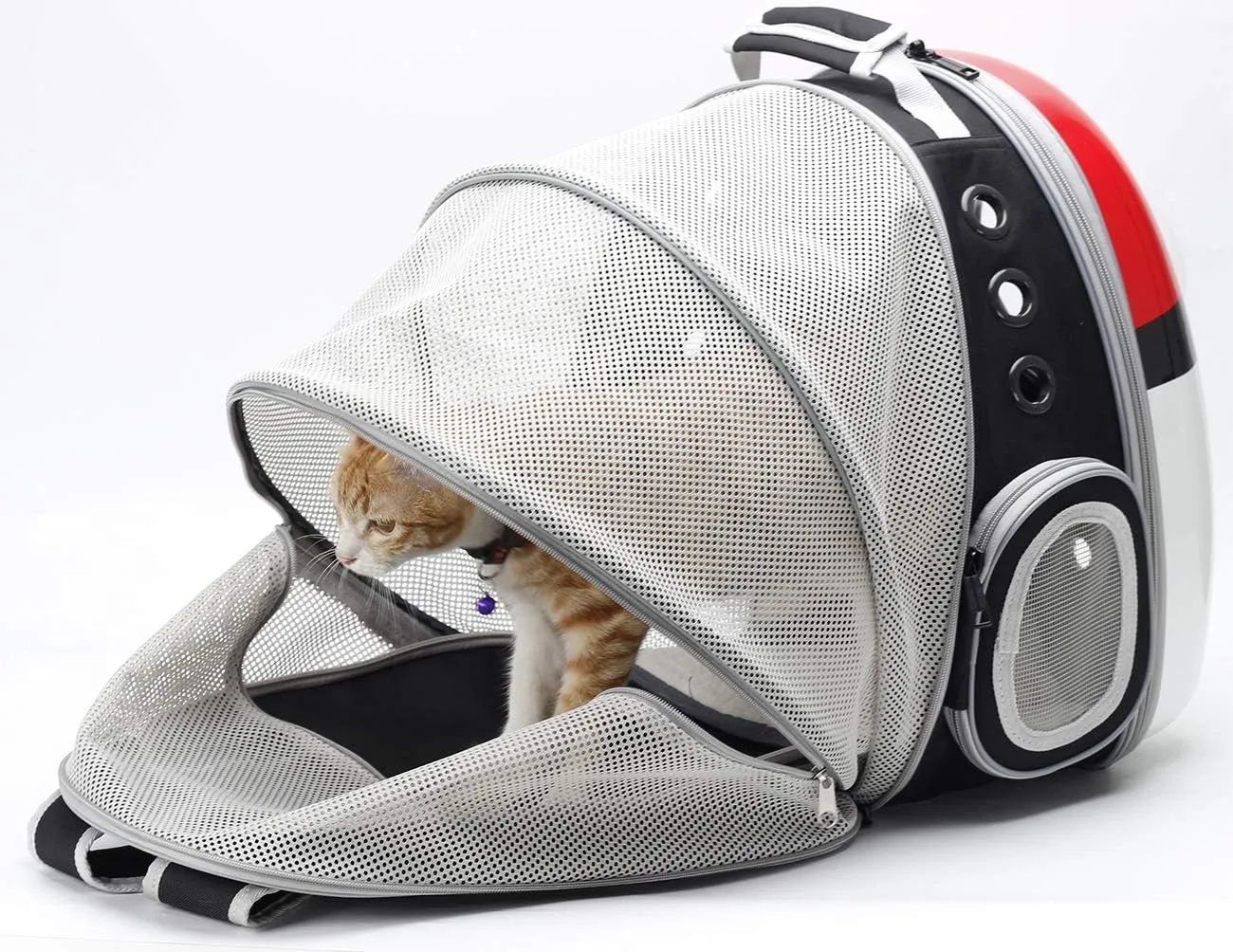 Expandable Cat Carrier Backpack with Catnip Toys, Backpack for Cats Kitten Small Puppy, Airline Approved Cat Bubble Backpack, Space Capsule Astronaut Carrier… (RED BP&Toy, Back Extension)
