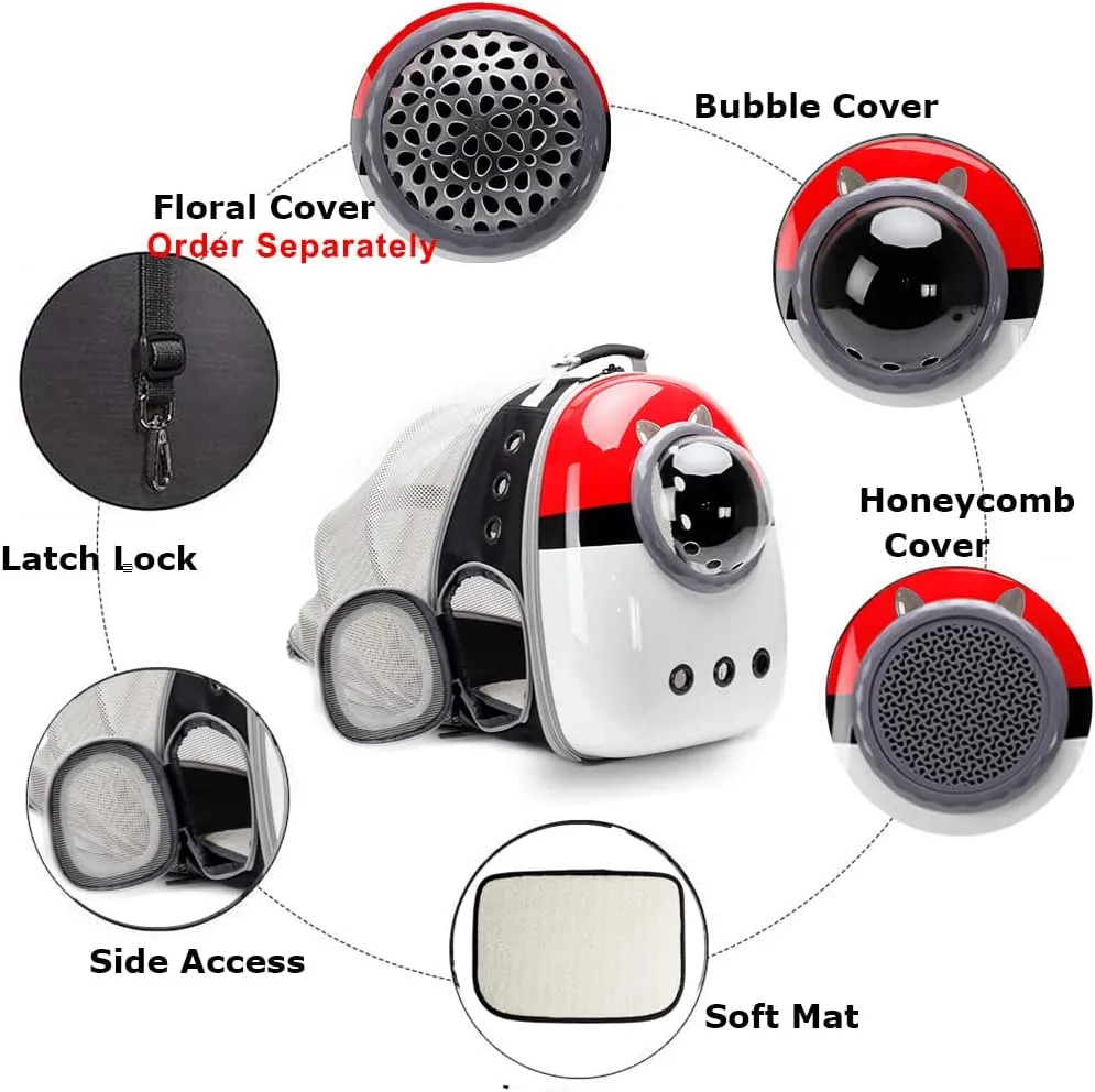 Expandable Cat Carrier Backpack with Catnip Toys, Backpack for Cats Kitten Small Puppy, Airline Approved Cat Bubble Backpack, Space Capsule Astronaut Carrier… (RED BP&Toy, Back Extension)