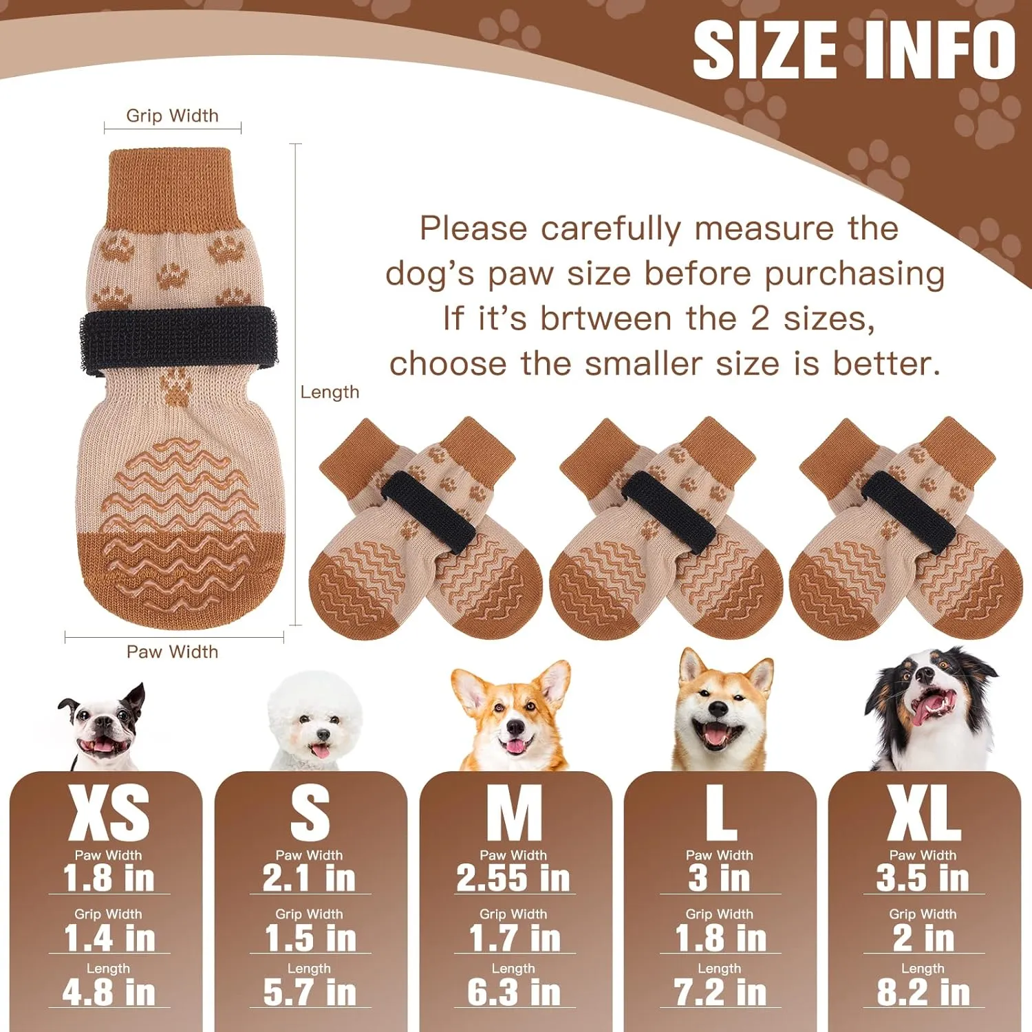 EXPAWLORER Anti Slip Dog Socks to Prevent Licking Paws,Winter Dog Boots & Paw Protectors,Dog Booties for Hardwood Floors with Grippers,Dog Shoes for Hot/Cold Pavement Small Medium Large Senior Dog
