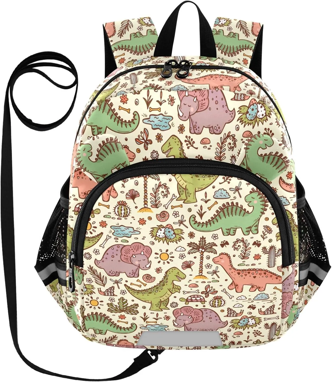 Extinct Animals Cute Cartoon Preschool Backpack Dinosaur Daycare Bookbag School Backpack with Traction Rope for Kids 3-6